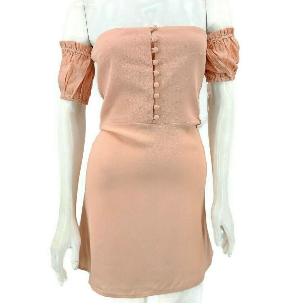 New Flynn Skye Luna Mini Dress Womens XS Solid Peach Rayon Off Shoulder